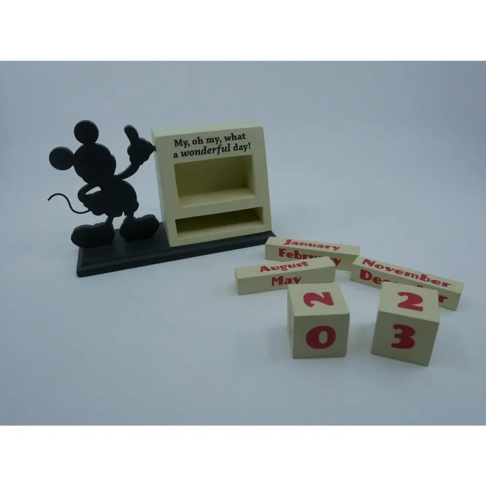 Disney Hallmark Mickey Mouse Silhouette Figure Wooden Block Desk Calendar